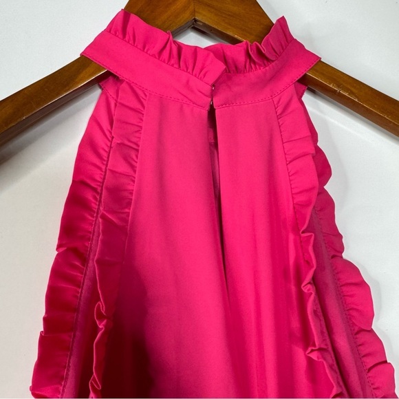 Amanda Uprichard Pink Ruffle High Neck Mini Dress Size Small - Picture 5 of 5